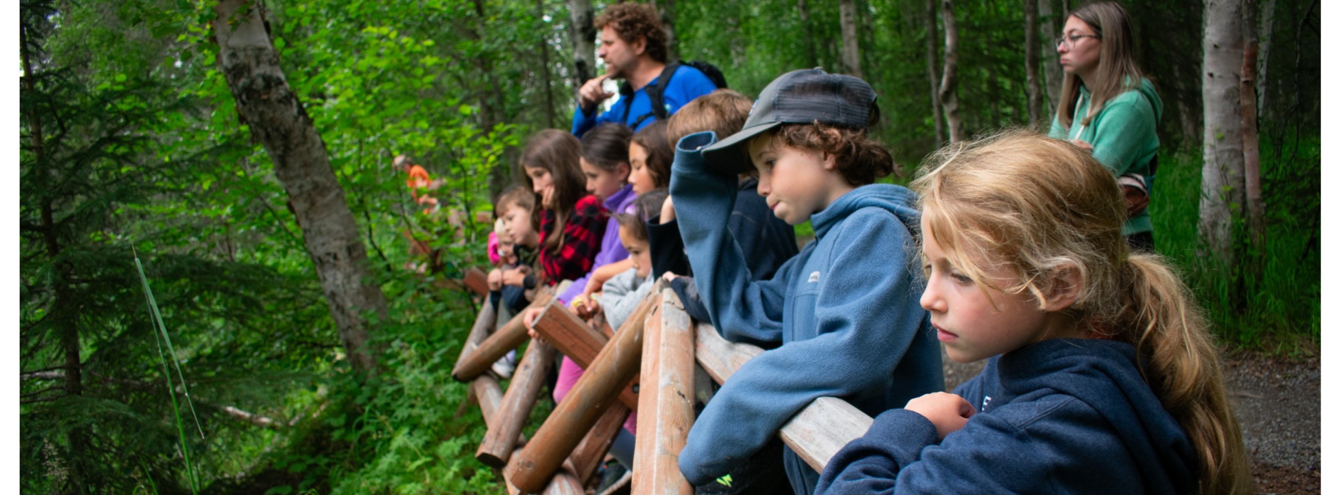 Camp Fire Alaska - Storytelling Blog_ Image - group of youth staring intently at Campbell Creek